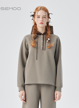 容子木ROSEMOO25冬商场同款棉感肌理撞色连帽拼接上衣RSS4TC257B