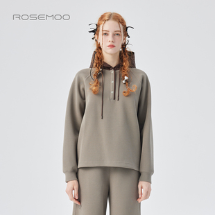 容子木ROSEMOO25冬商场同款 棉感肌理撞色连帽拼接上衣RSS4TC257B