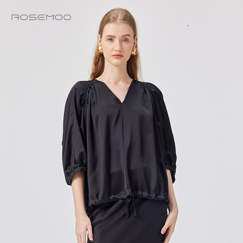 ROSEMOO/容子木25夏商场同款含醋纤V领袖子系扣上衣RSS2TP280B