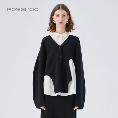 容子木ROSEMOO25秋商场同款亲肤干爽毛织拼接款开衫RSS3NP452D