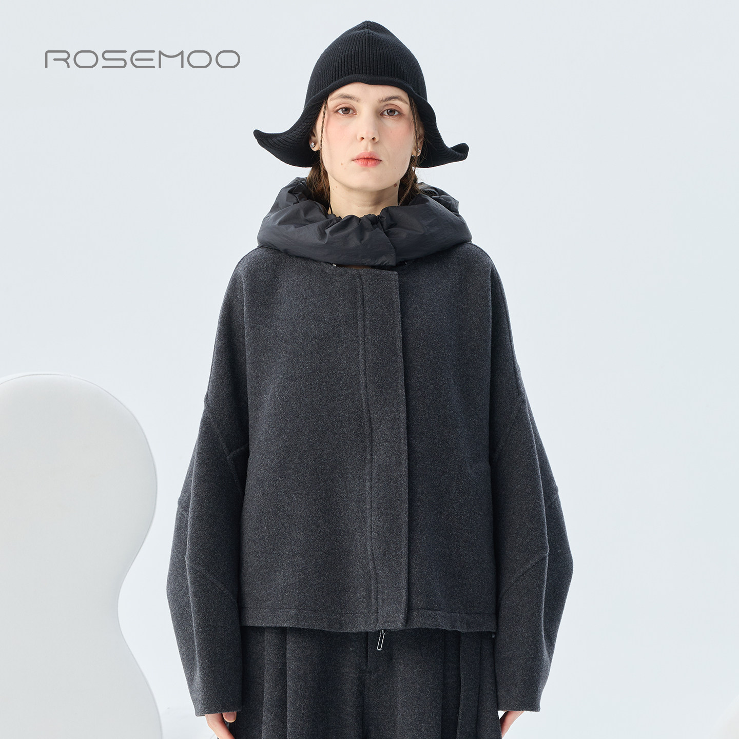 容子木ROSEMOO2026冬商场同款可拆卸拼接连帽短款大衣RWM4DW114A