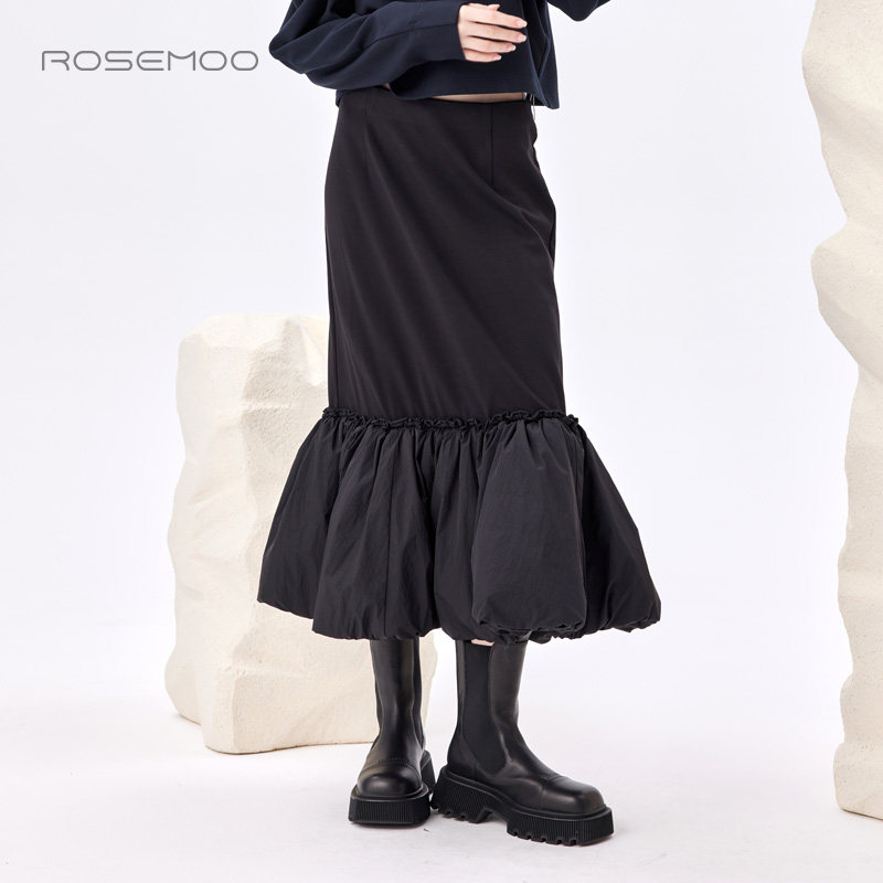 容子木rosemoo商场同款柔软微弹针织下摆拼接半身裙rmt1qp165a