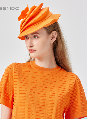 容子木ROSEMOO25夏【商场同款】微弹轻薄层叠毛织帽子RSS2HP151A