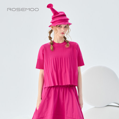 容子木ROSEMOO26秋【商场同款】圆领压褶毛织套头上衣RWM3TP339C