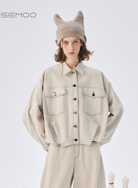 容子木ROSEMOO25秋商场同款微棉麻撞色压线牛仔外套RSS3WL252B