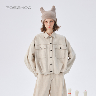容子木ROSEMOO25秋商场同款微棉麻撞色压线牛仔外套RSS3WL252B