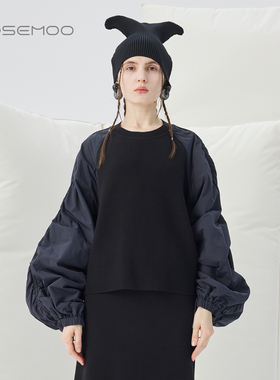 容子木ROSEMOO25冬商场同款哑光挺阔面料拼接毛织上衣RSS4TP110A