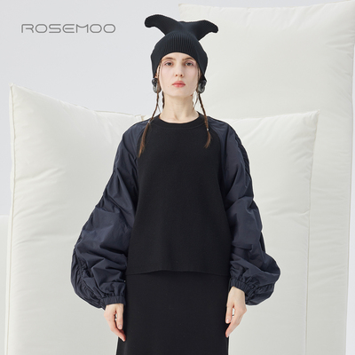 容子木ROSEMOO25冬商场同款哑光挺阔面料拼接毛织上衣RSS4TP110A