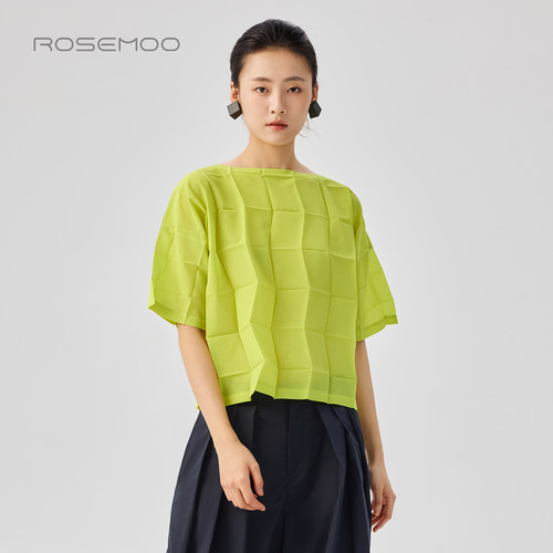 ROSEMOO/容子木26夏【商场同款】干爽一字领方格褶上衣RWM2TP298B