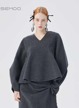 容子木ROSEMOO25冬商场同款绵羊毛细腻双面呢V领上衣RSS4TW443D