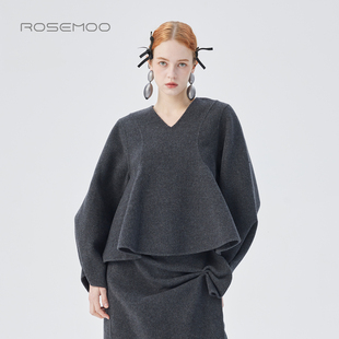 容子木ROSEMOO25冬商场同款 绵羊毛细腻双面呢V领上衣RSS4TW443D