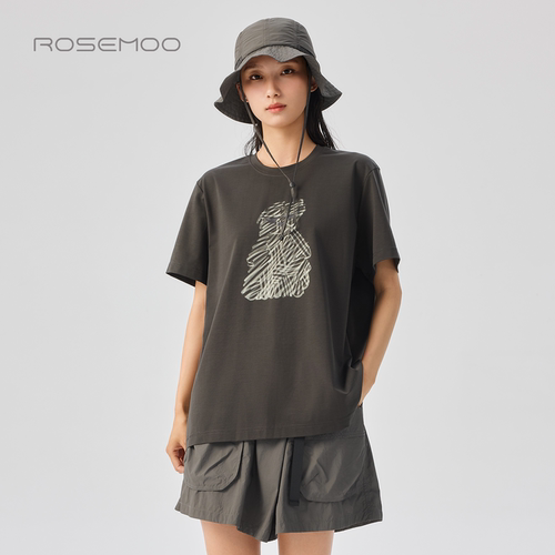 ROSEMOO/容子木26夏【商场同款】微弹圆领印花长款T恤RWM2TP438D