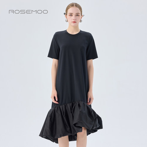 容子木ROSEMOO26春【商场同款】微弹圆领拼接款连衣裙RWM1LP413D