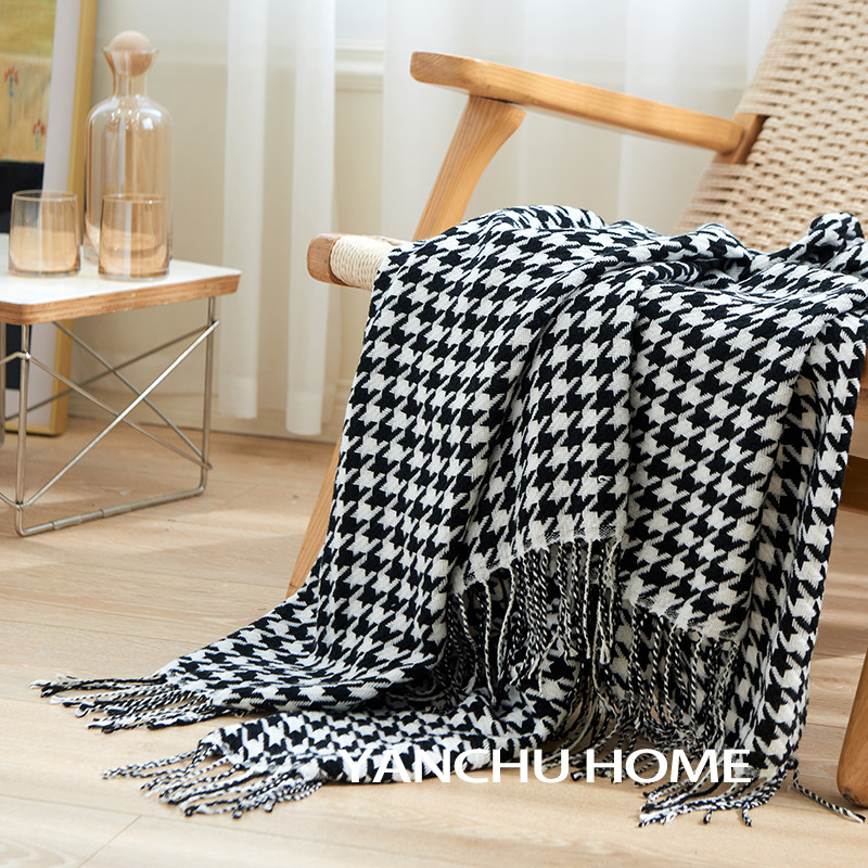 INS北欧风千鸟格沙发毯针织小毛毯办公室午睡毯子床搭床旗床尾毯,床上用品,休闲毯/毛毯/绒毯,淘宝优惠券,粉丝福利购,淘宝优惠卷