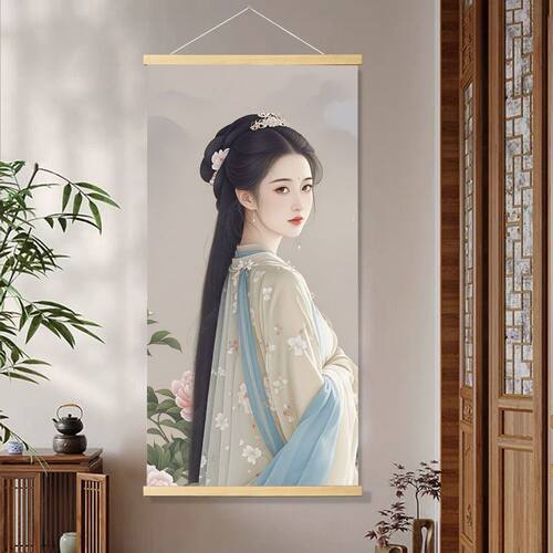 美女仕女图真迹中国挂画玄关油画布装饰画酒店客厅卧室宿舍卷轴画