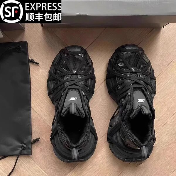 巴黎3xl老爹鞋男女款绑带黑色做旧2025爆款增高厚底运动鞋子