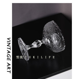 vintage酒杯浮雕杯子ins 蝴蝶纹鸡尾酒杯 Yuki雪浅中古玻璃杯 美式