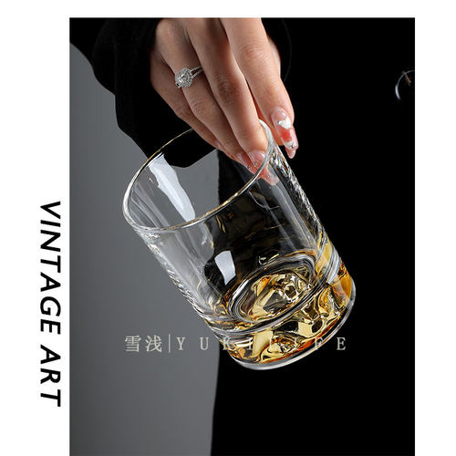 鎏金山杯雪浅中古玻璃威士忌杯