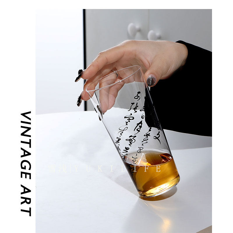 雪浅中古店vintage千字文薄玻璃杯子 威士忌杯酒杯饮料杯潮牌国潮