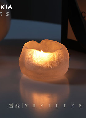 中古1980s 复古水晶磨砂玻璃小烛台北欧简约主义浪漫蜡烛台ins风