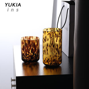 Yuki雪浅中古玻璃杯 琥珀豹纹杯水杯啤酒杯饮料杯子野性创意ins风