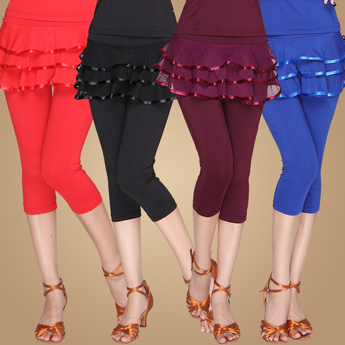 新款广场舞服装夏季裤子女成人拉丁舞蹈七分裙裤网纱跳舞练功裤裙