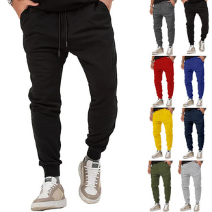 Men solid color sports casual pants for men 纯色束脚运动长裤