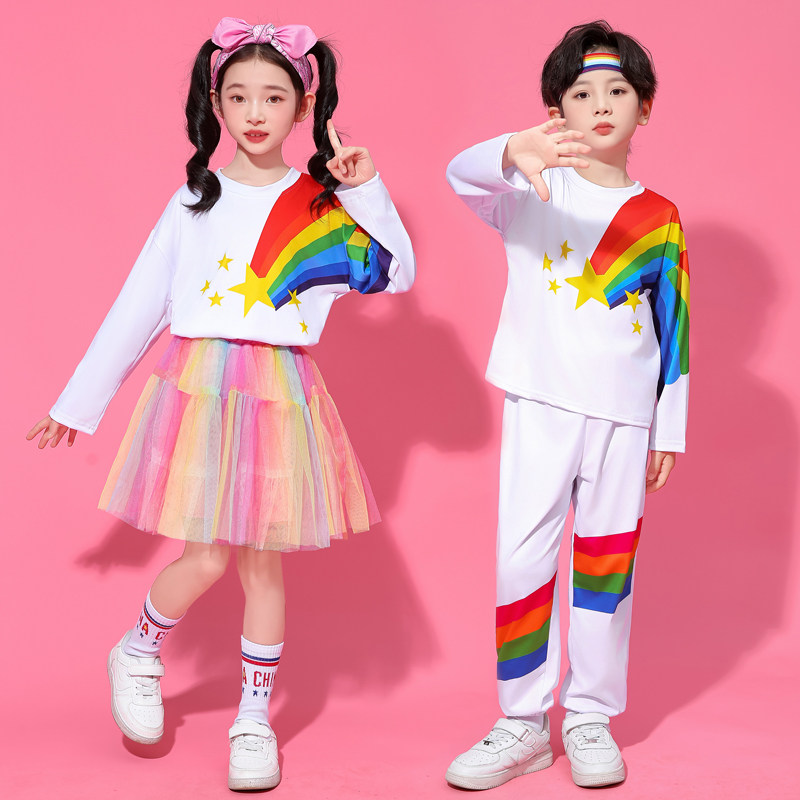 儿童多巴胺啦啦队小学生运动会服装体操彩虹蓬蓬裙幼儿园班服合唱