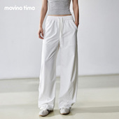 女宽松直筒运动长裤 健身跑步美式 工装 movingtime白色弯刀裤 香蕉裤