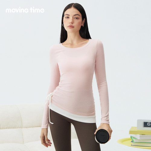 蓄热瑜伽服T恤女假两件上衣秋冬