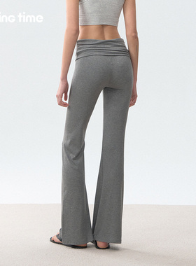 movingtime翻折腰瑜伽裤女微喇健身裤普拉提训练紧身显瘦运动长裤