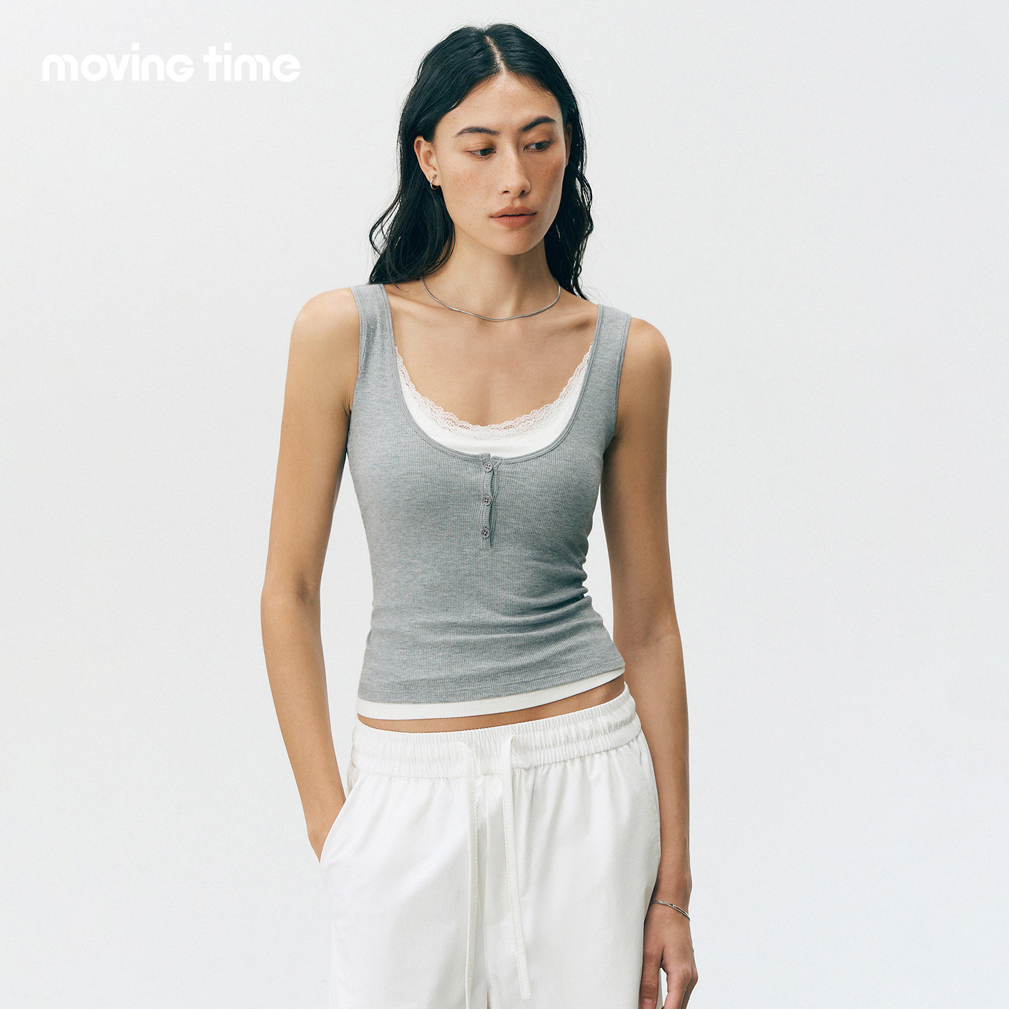运动背心女蕾丝拼接假两件瑜伽服图片