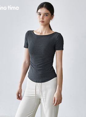 movingtime纯色圆领T恤女修身显瘦正肩短袖休闲基础百搭半袖上衣