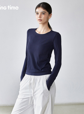 movingtime健身服上衣女运动长袖修身瑜伽服T恤跑步训练普拉提秋