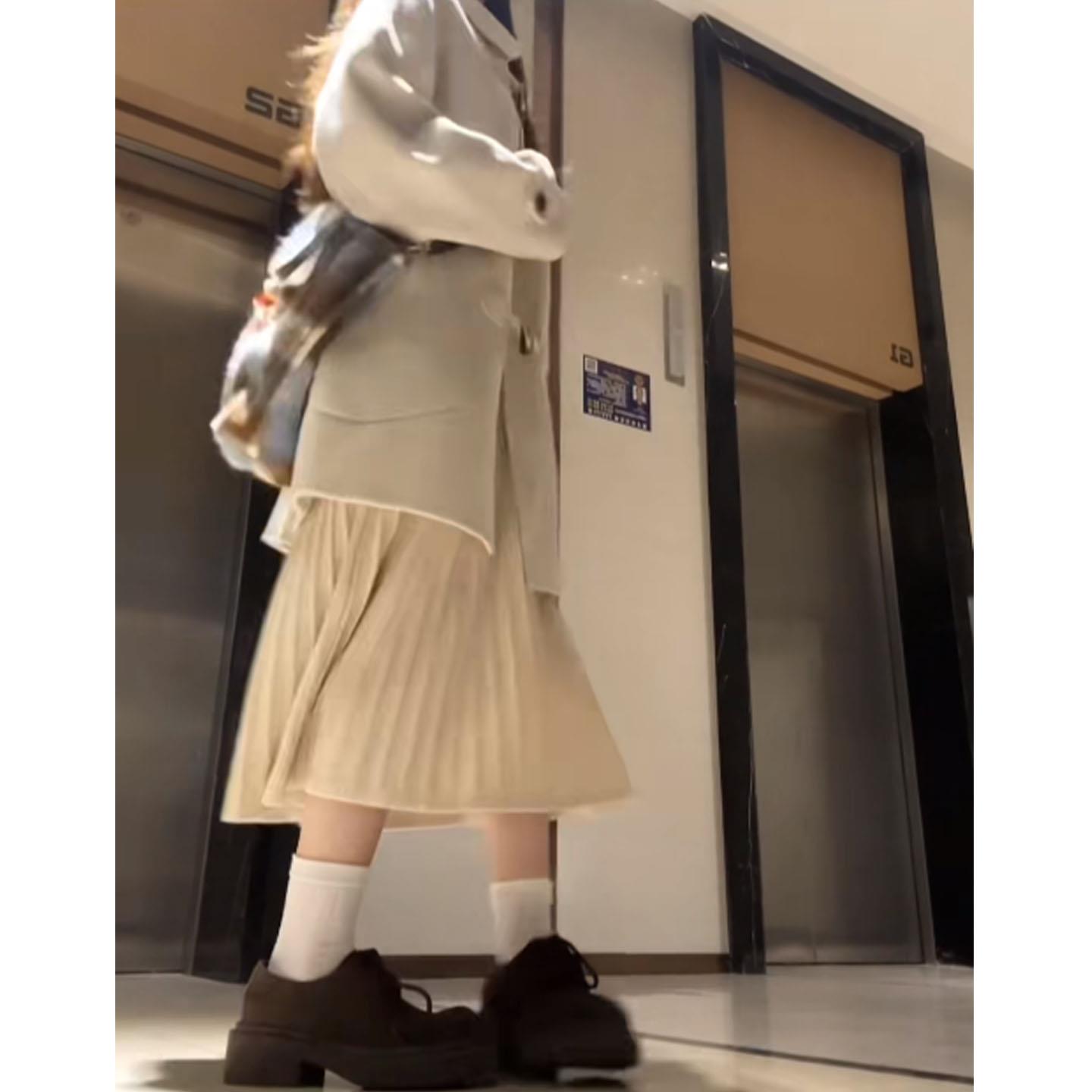 JOYIASS秋冬穿搭一整套大码高级感牛角扣大衣法式V领针织连衣裙两