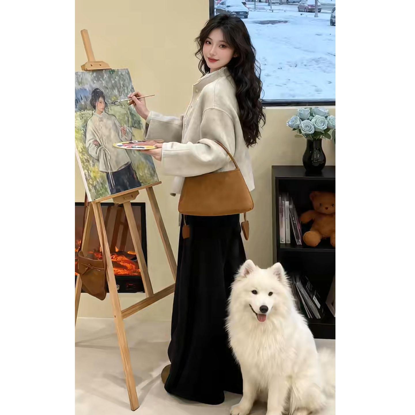 JOYIASS小香风套装法式高级感外套大码显瘦气质宽松阔腿牛仔裤两