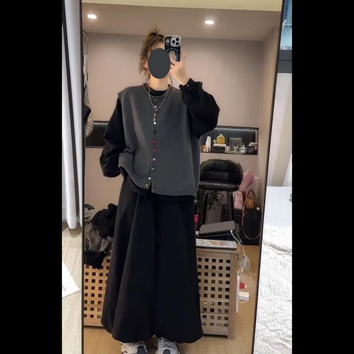 JOYIASS巨好看的早秋套装慵懒风复古马甲背心休闲长袖衬衫阔腿裤