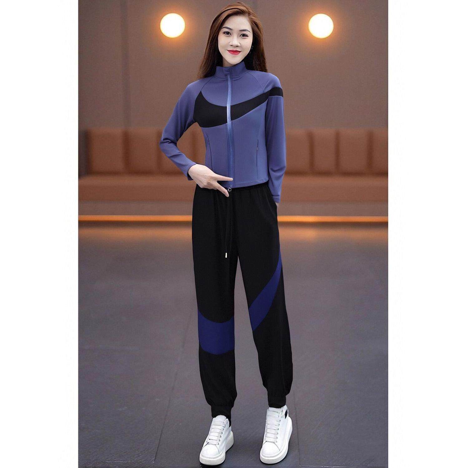 JOYIASS蓝色大牌休闲运动套装女户外速干跑步服一整套卫衣裤秋季