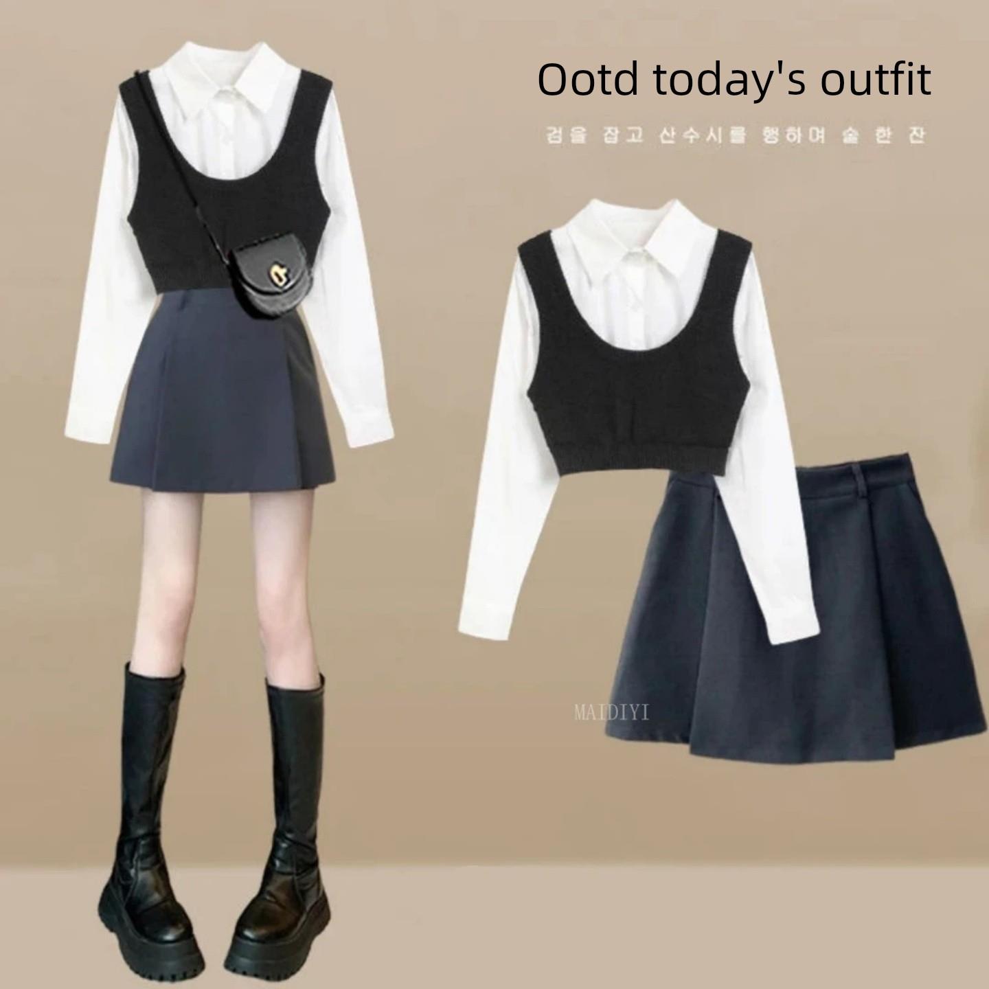 JOYIASS减龄穿搭一整套简约百搭衬衫上衣叠穿韩系马甲背心高腰半