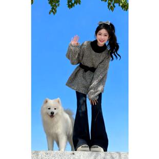 JOYIASS套装女2025新款冬装韩系慵懒收腰毛衣显瘦高腰阔腿牛仔裤