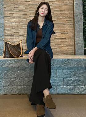 JOYIASS巨好看早秋两件套覆古港味高级感盐系轻熟蓝色衬衣牛仔衬