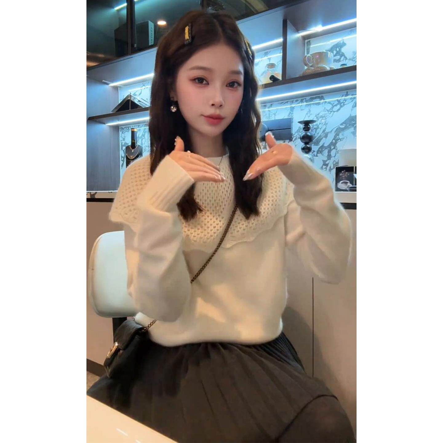 JOYIASS秋冬装搭配一整套高级感韩系减龄套头圆领毛衣显瘦覆古半