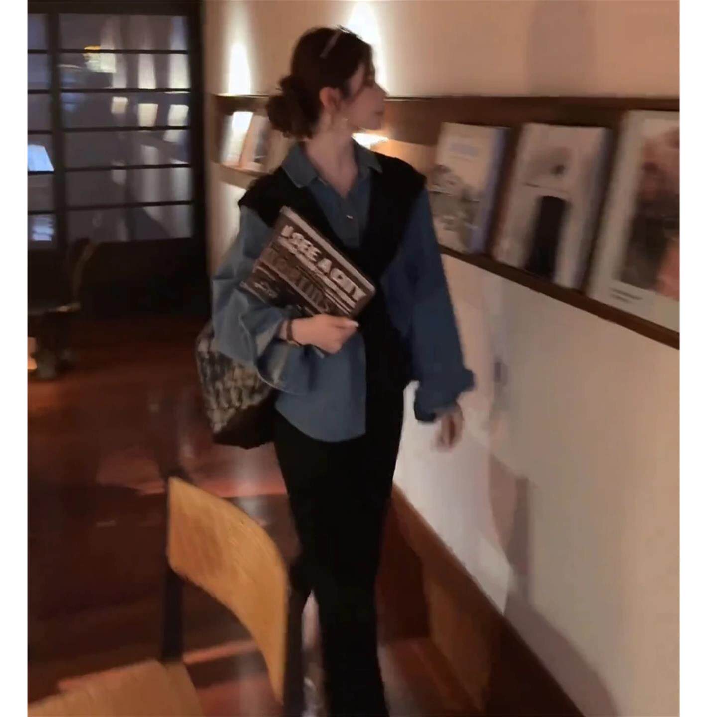JOYIASS秋季套装chic港风休闲牛仔衬衫叠穿披肩上衣女开叉半身裙