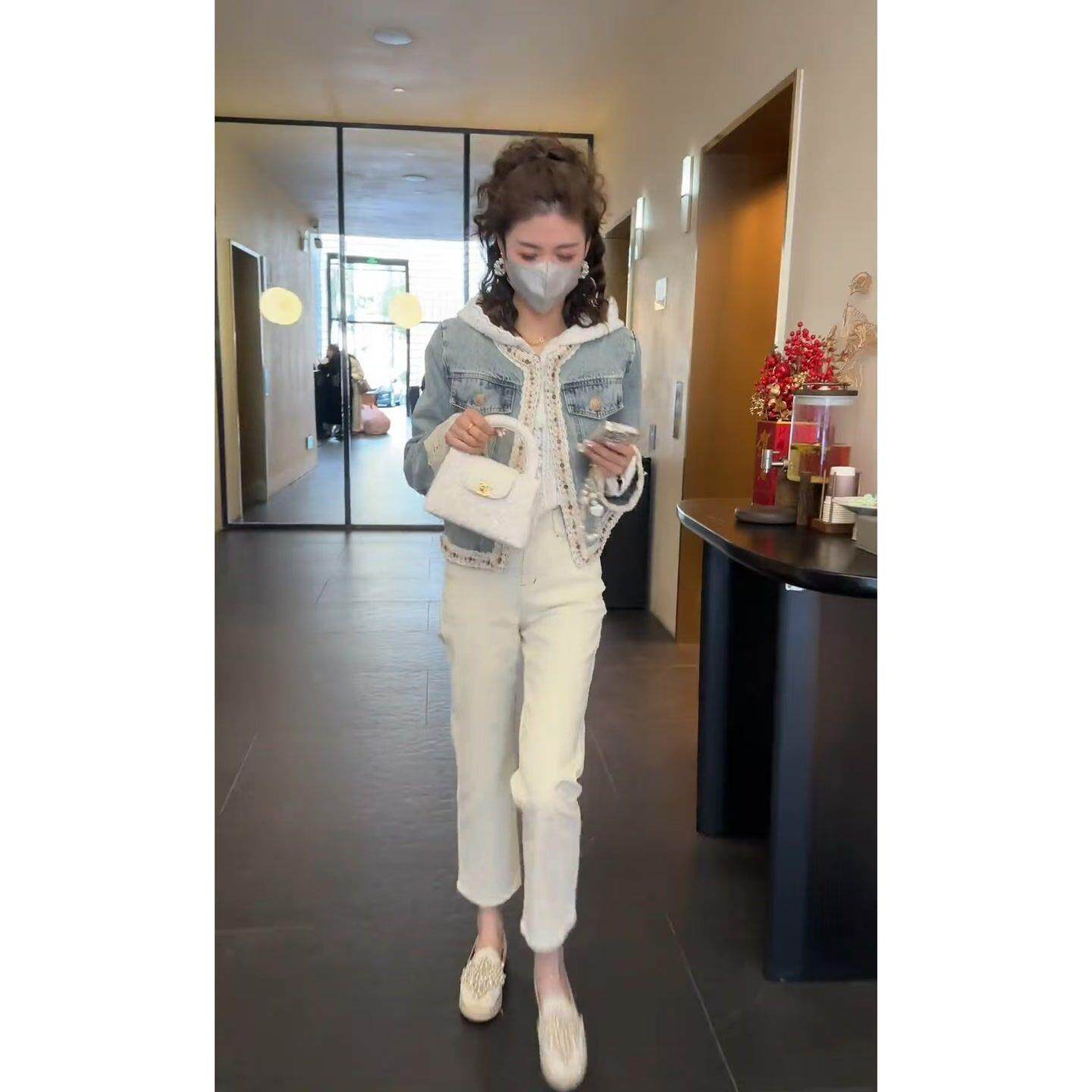 JOYIASS秋季套装女设计感牛仔外套小众连帽长袖上衣百搭高腰休闲