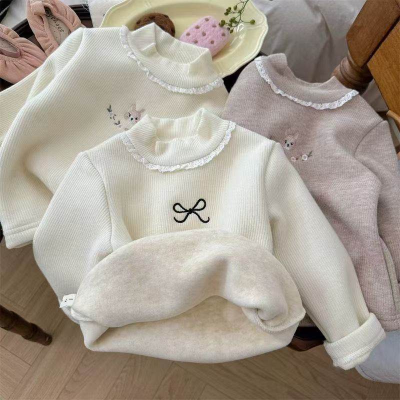 秋冬新款女童打底衫加绒加厚可爱洋气宝宝半高领蕾丝边一体绒上衣,女装/女士精品,真丝上装,淘宝优惠券,粉丝福利购,淘宝优惠卷