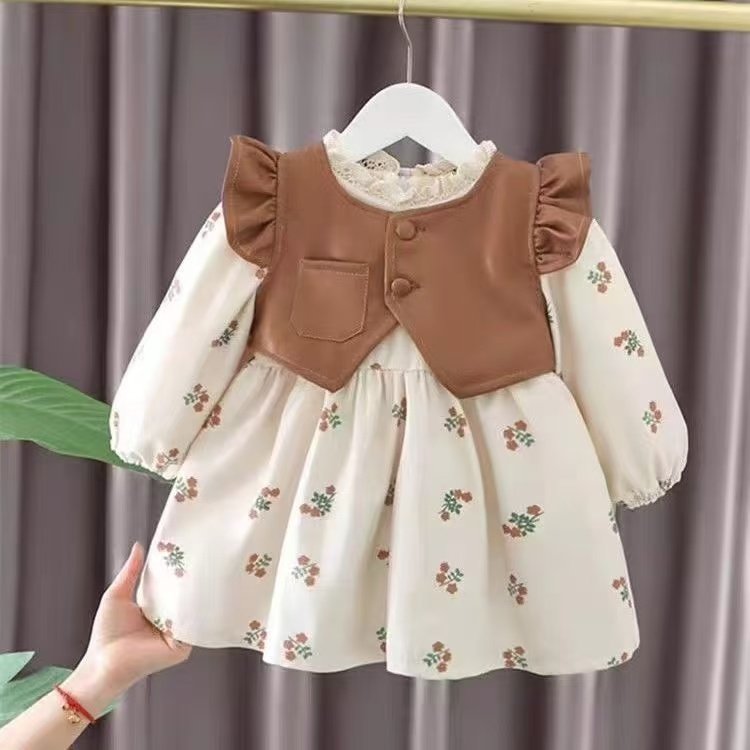 2026年春秋新款韩版小女孩连衣裙女童韩式洋气假两件马甲碎花裙,女装/女士精品,连衣裙,淘宝优惠券,粉丝福利购,淘宝优惠卷