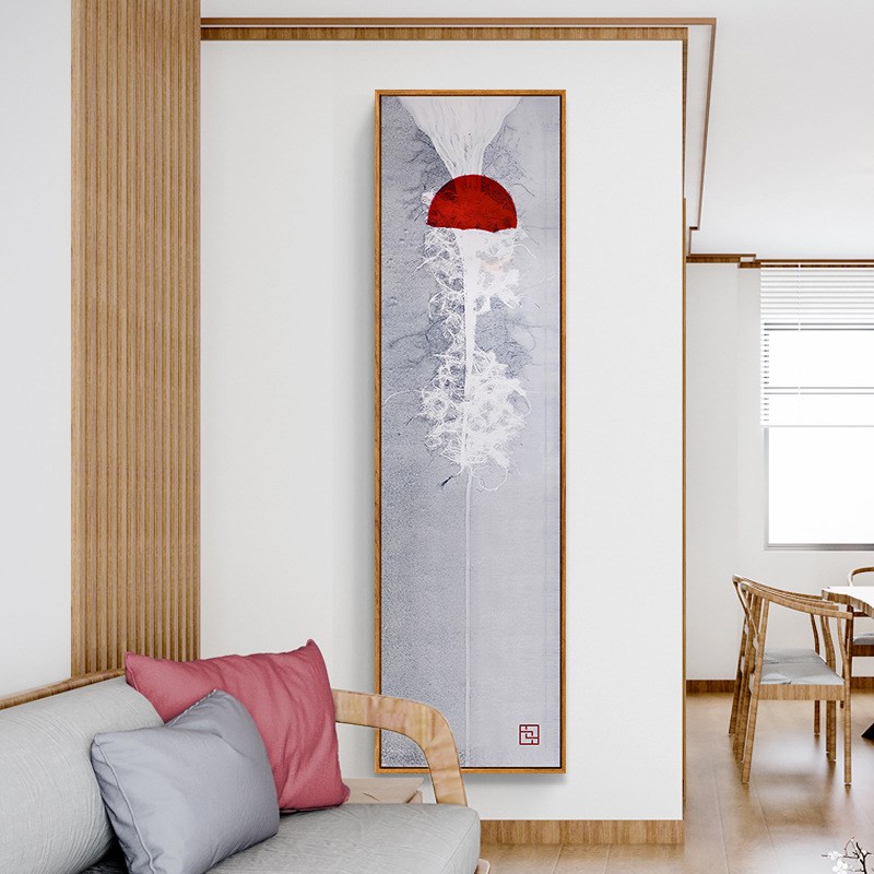 心灯 日式原木风玄关装饰画新z中式禅意别墅壁画走廊挂画竖版荷花图片