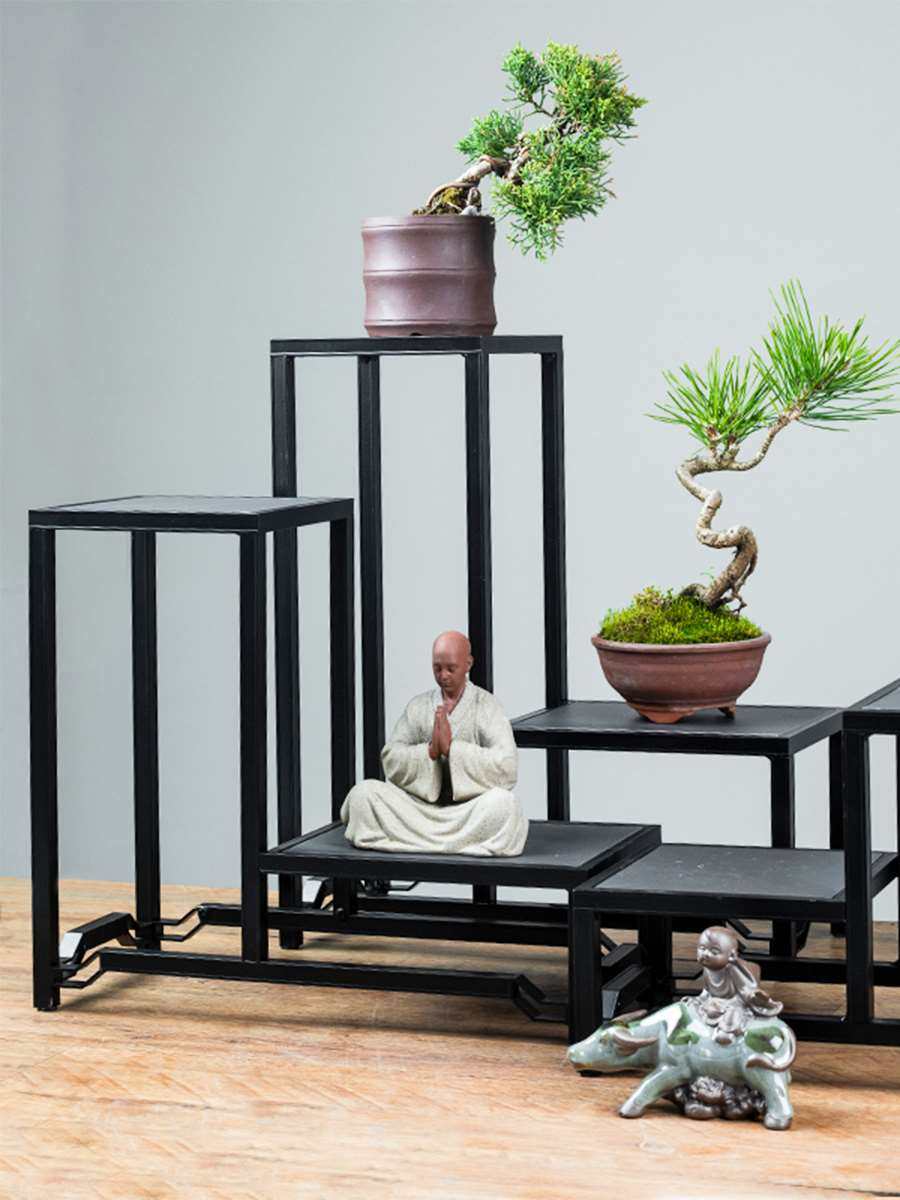 盆景铝合金几架盆景小品底座底托摆件架桌面小花架禅意中式托台架