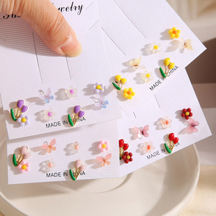 girl Colorful Ear studs Fruit Butterfly Flower Earrings Set