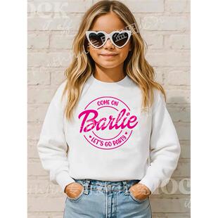 Barbie Kids Sweatshirt粉色芭比纯棉宽松卫衣Lets Go Party上衣